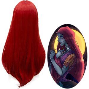 Women Red 60cm Long Straight Center Cosplay Wig for Halloween Costume Party